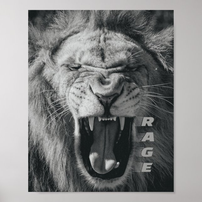 Póster La rabia de los leones: Roar blanco y negro (Frente)