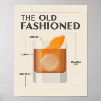 Póster La receta del cóctel retro clásico The Old Fashion
