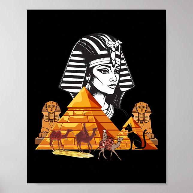 Póster La Reina Egipcia Cleopatra Cabeza Pirámide Antiguo (Frente)