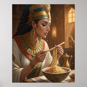 Póster La reina Hatshepsut comiendo fideos divertida anti