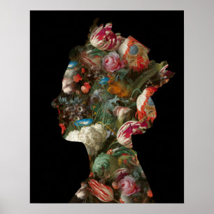 Póster La reina Isabel II flor de silueta pequeña