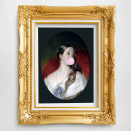 Póster La reina Victoria soplando chicle rosa en burbujas
