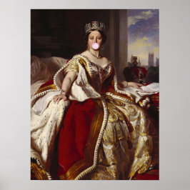 PÓSTER LA REINA VICTORIA SOPLANDO UN CHICLE ROSA  