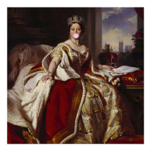 PÓSTER LA REINA VICTORIA SOPLANDO UN CHICLE ROSA