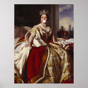 PÓSTER LA REINA VICTORIA SOPLANDO UN CHICLE ROSA