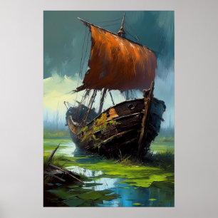 Póster La rendición del barco de madera en el pantano