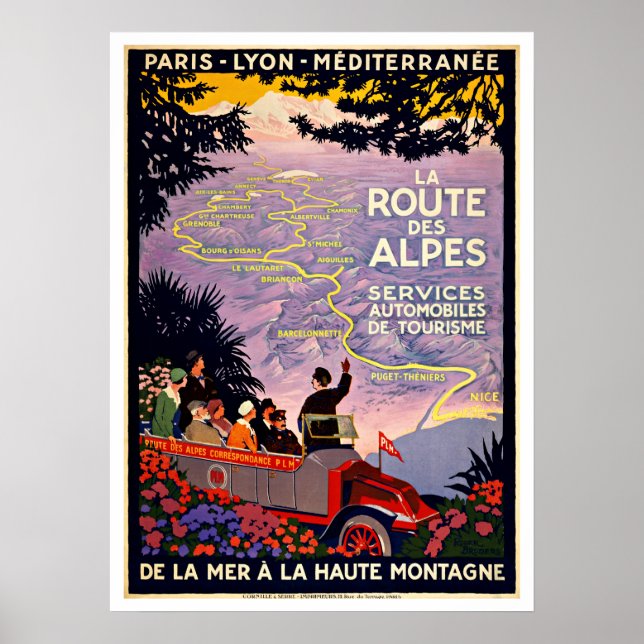 Póster La Route Des Alpes France Viaje Vintage (Frente)