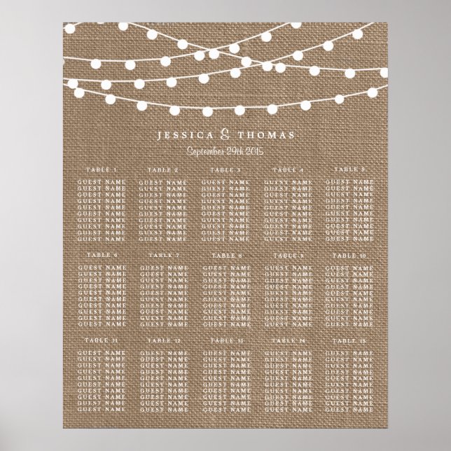 Póster La Rustic Burlap String ilumina la colección Boda (Frente)