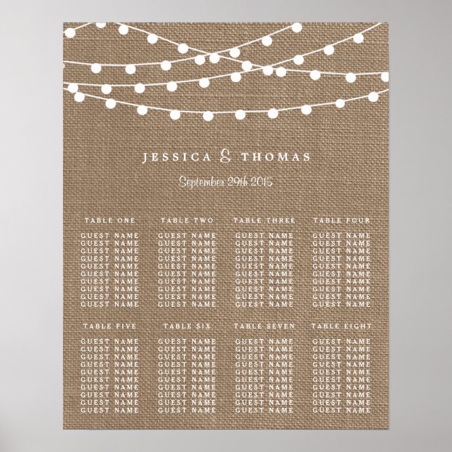 Póster La Rustic Burlap String ilumina la colección Boda (Frente)