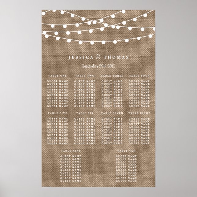Póster La Rustic Burlap String ilumina la colección Boda (Frente)