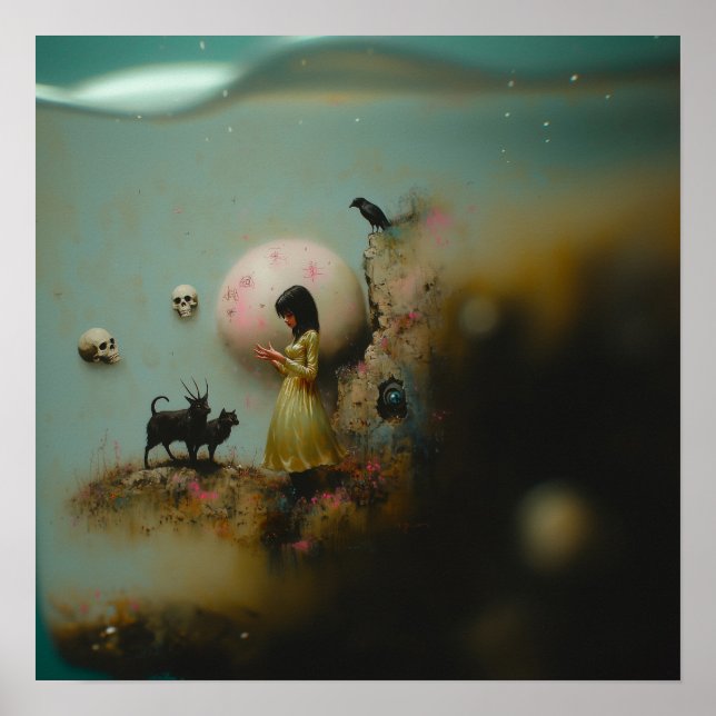 Póster La sacerdotisa del agua Raven Witchy AI Art Matte  (Frente)