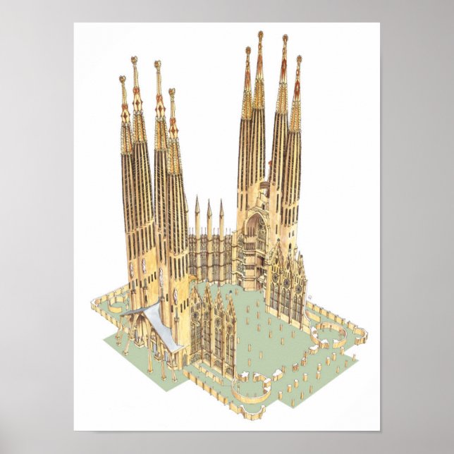 Póster La Sagrada Familia Antonio Gaudi. Barcelona España (Frente)