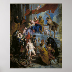 Póster La sagrada familia rodeada de santos