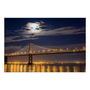 Póster La salida de la luna esta noche sobre el puente de