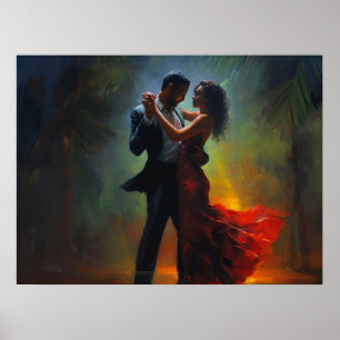 Póster La salsa de la pareja cubana baila de noche en Mia