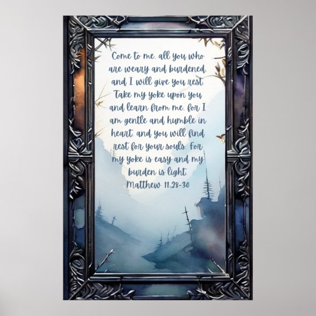 Póster La Santa Biblia cristiana contra Mateo 11:28-30 (Frente)
