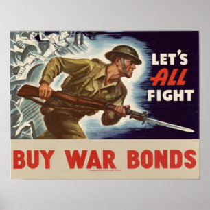 Póster La Segunda Guerra Mundial compra bonos de guerra