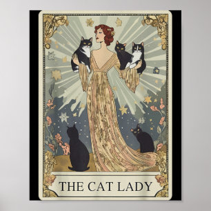 Póster La Señora de los Gatos Tarot Carta Esqueleto Gata 