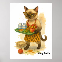 Póster La señora del almuerzo gato siamés está en la cafe
