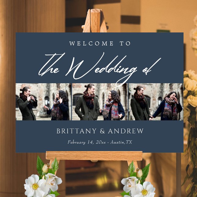 Póster La serenidad azul de la marina: bienvenida Boda pe (Navy Blue Serenity Personalized Wedding Welcome Poster)