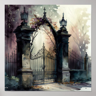 Póster La serie de puertas de cementerio gótico Diseño 12