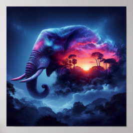 Póster La silueta elefante se fusionó con la vibrante pue