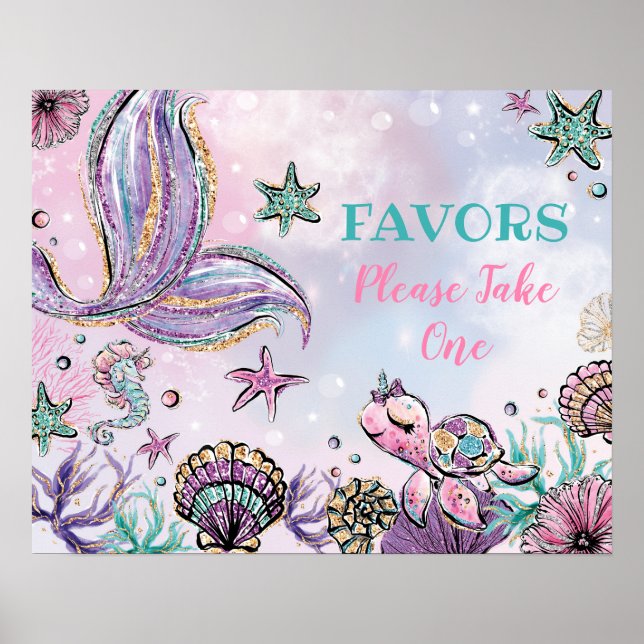 Póster La sirena Baby Shower Under Sea Birthday Favors (Frente)