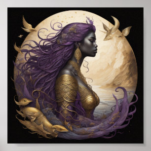 Póster La sirena negra de oro morado Un Poster