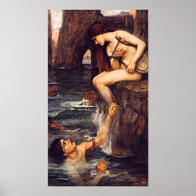 Póster La sirena preraphaelita de John W. Waterhouse (Frente)