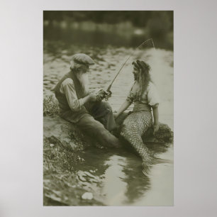 Póster La Sirena y el Pescador Fotografía vintage