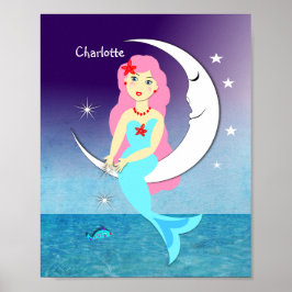 Póster La Sirenita De bonito En La Luna Personalizada