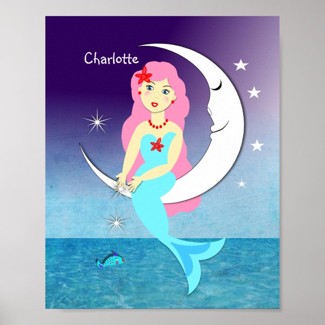 Póster La Sirenita De bonito En La Luna Personalizada (Frente)