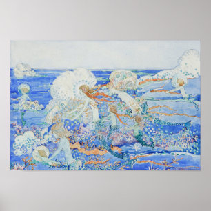 Póster La Sirenita - Sirenas jugando en la Surf