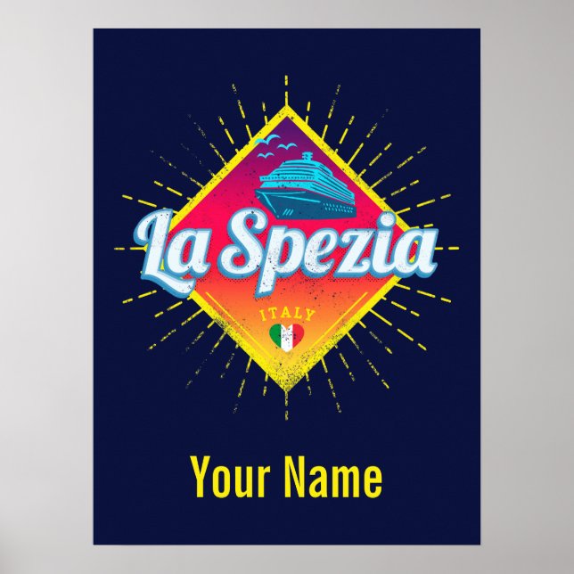 Póster La Spezia Liguria Italia barco de crucero retro vi (Frente)