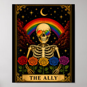 Póster La tarjeta de tarot aliada esqueleto arcoíris orgu