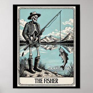 Póster La Tarjeta Tarot De Esqueleto Pescador Para Los Am