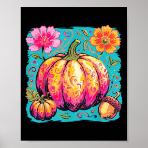 Póster La temporada de calabaza de boho floral de acción