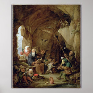 Póster La tentación de St Anthony en una caverna rocosa