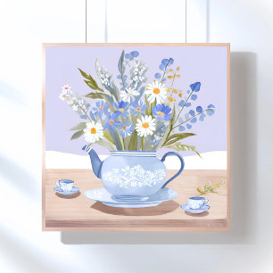 Póster La tetera floreciendo Pintura de té en acuarela