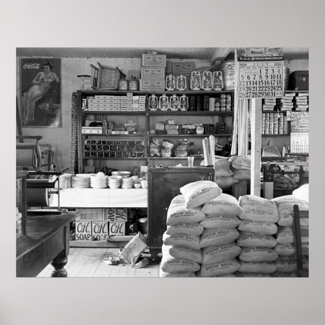 Póster La Tienda General, Moundville, Alabama: 1936 (Frente)