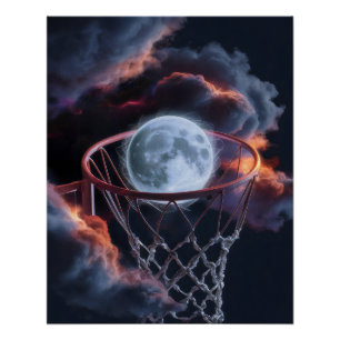 Póster La Tierra en un aro de baloncesto.