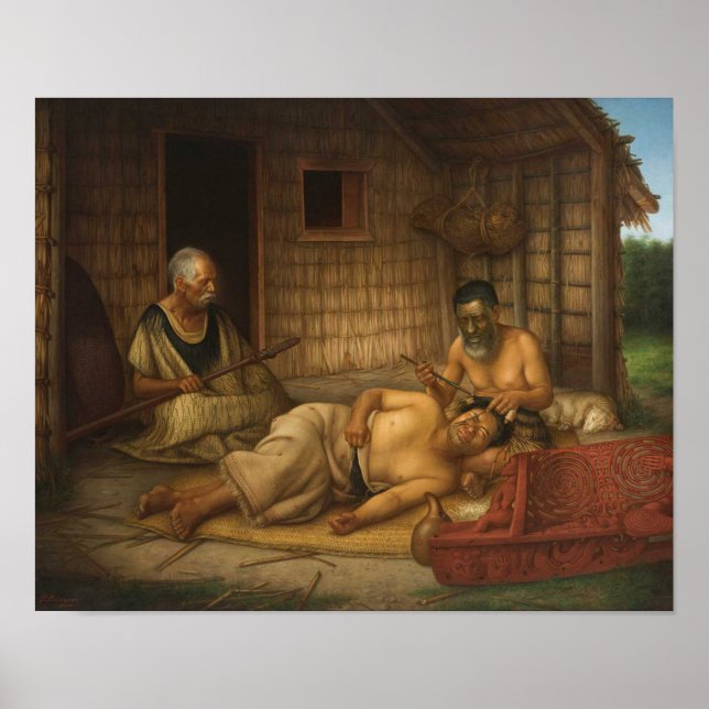 Póster 'La Tohunga-ta-moko en el trabajo' - G. Lindauer (Frente)