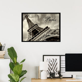 Póster La Torre Eiffel De París Vintage En Blanco Y Negro