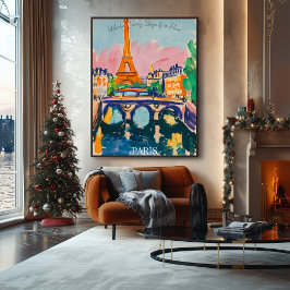 Póster La Torre Eiffel de París y el puente artístico de 