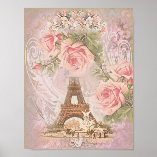 Póster La torre Shabby Chic Eiffel y sus Rosas (Frente)