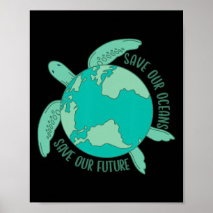 Póster La tortuga con la tierra salve nuestros océanos sa