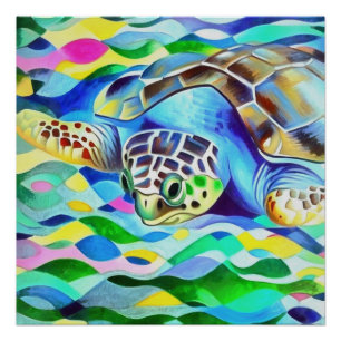 Póster La Tortuga De Caretta, Un Arte Cuidado Y Colorido