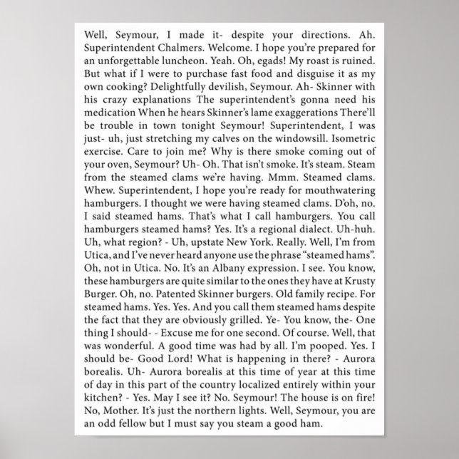 Póster la transcripción completa de Steamed Hams (Frente)