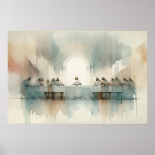 Póster La Última Cena Escena de paisaje en acuarela azul