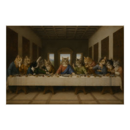 Póster La Última Cena Gatos Parodia Arte Renacentista